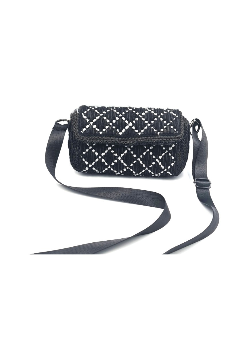 Frond view of Ava one of a kind bag with white diamond motifs on black base