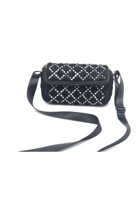Frond view of Ava one of a kind bag with white diamond motifs on black base