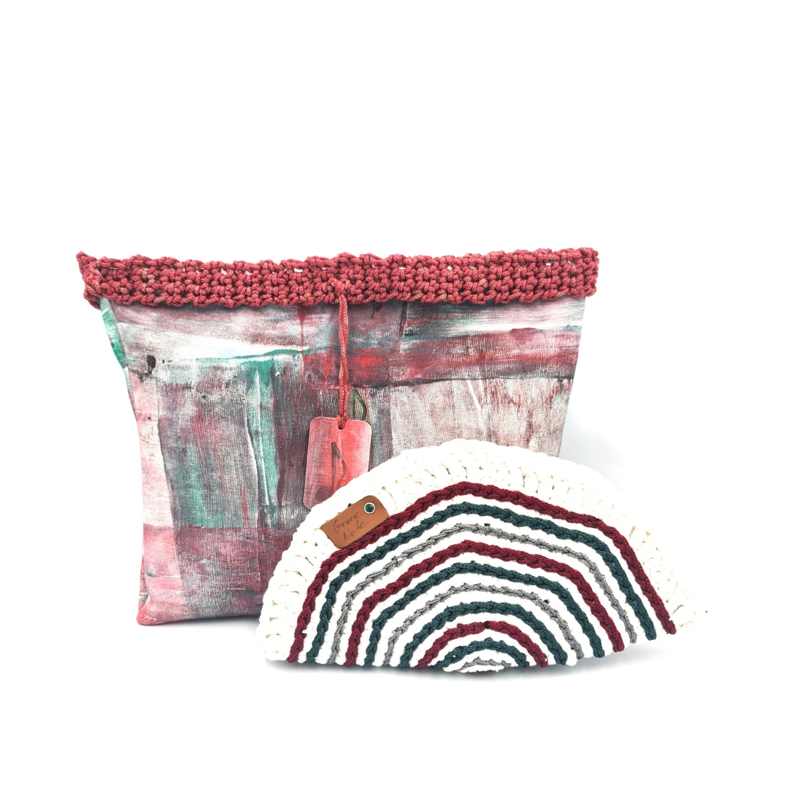 Posidonia handmade crochet wallet with matching handmade printed fabric case
