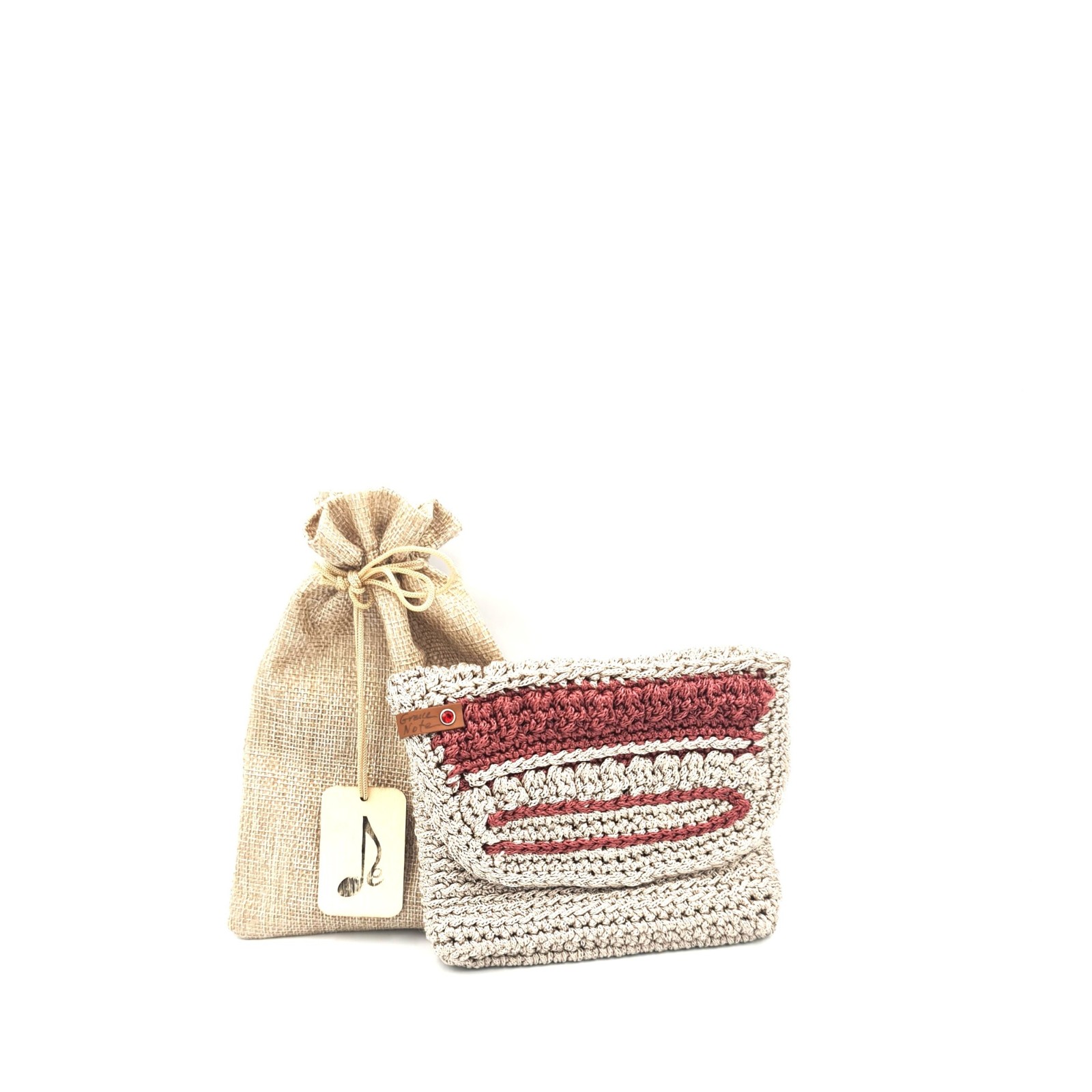 Beige handmade crochet wallet with matching handmade fabric pouch
