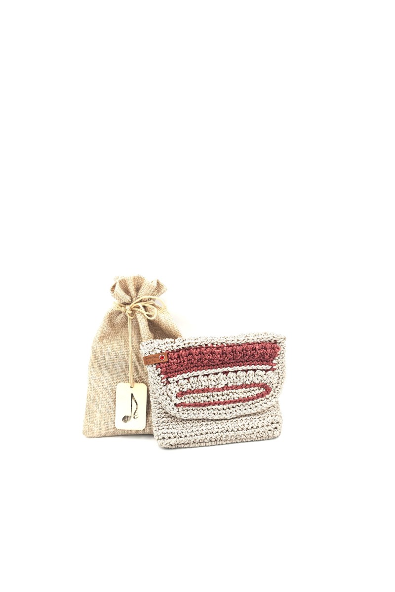 Beige handmade crochet wallet with matching handmade fabric pouch