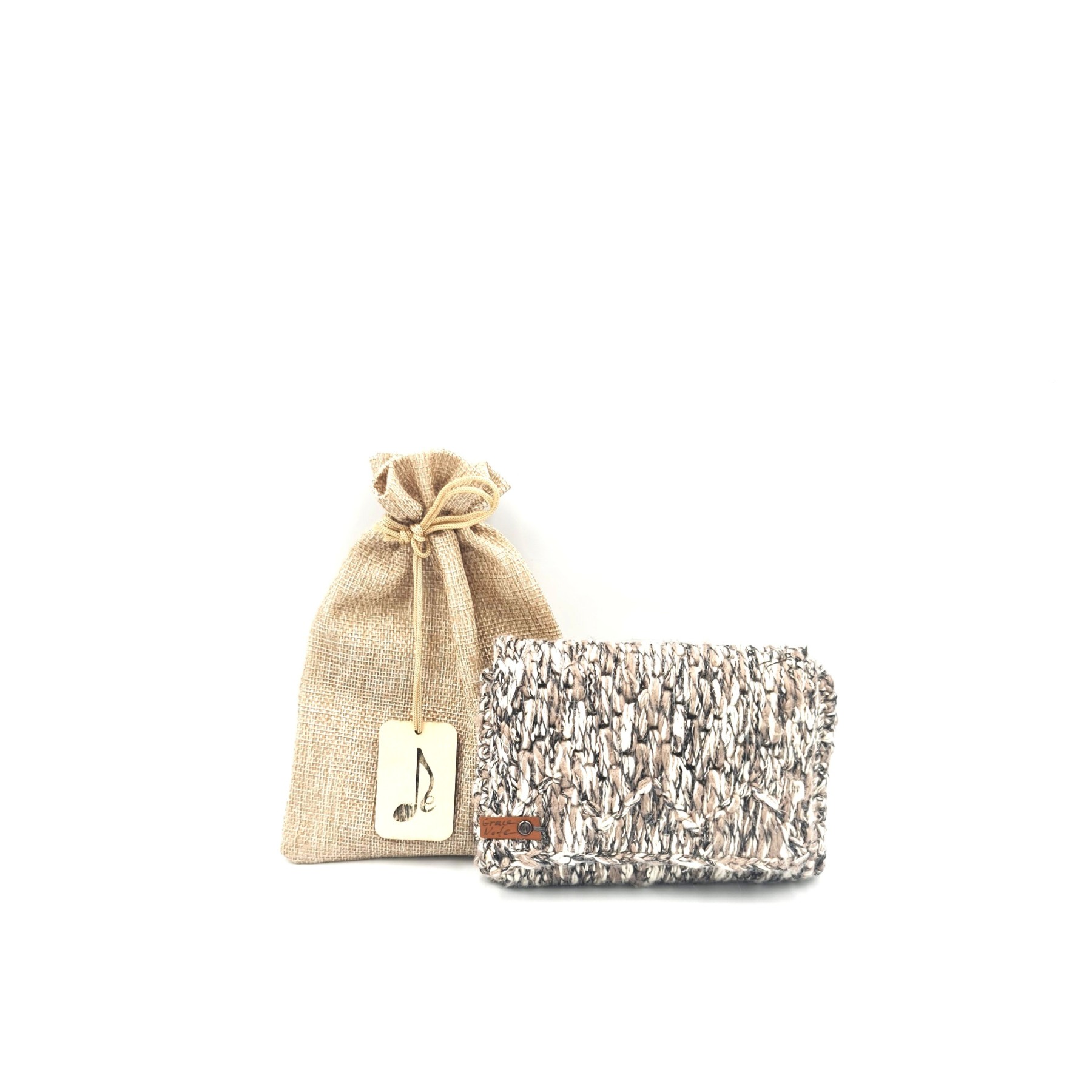 Diktamos Handmade Crochet Wallet in beige and brown by Grace Note Made in Greece