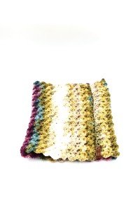 Handmade crochet neck warmer in olive, cream and berry tones.