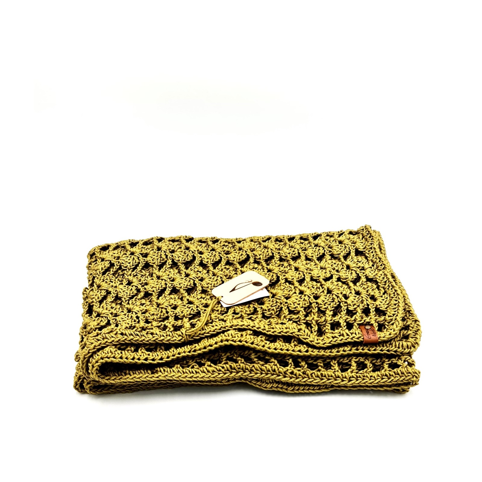 Handmade lace crochet shawl in olive