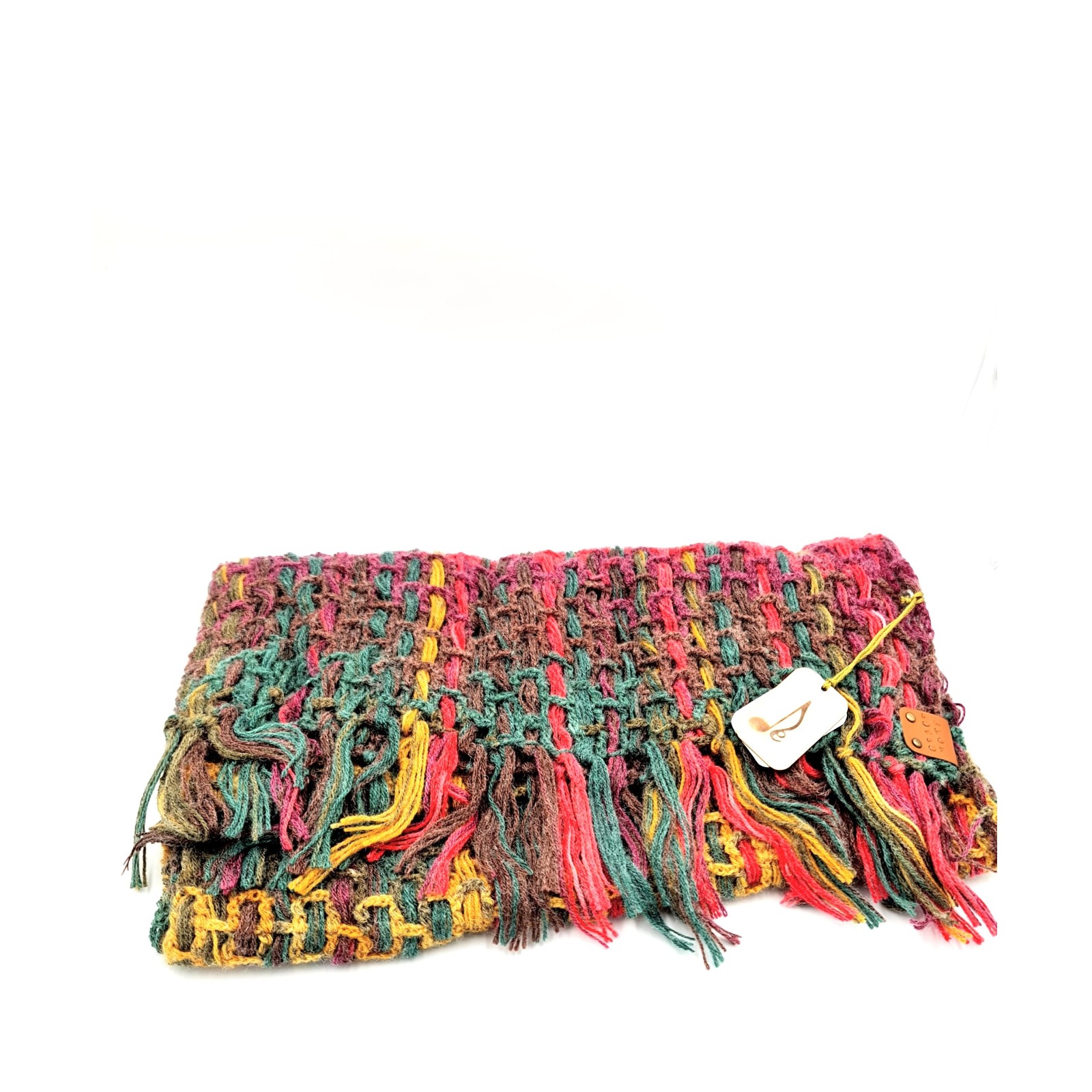 Handmade multicolor crochet shawl with fringes