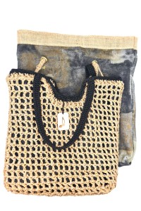 Zea. Handmade crocheted straw bag- Beige - Black