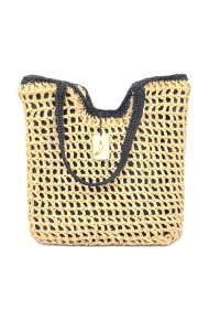 Zea. Handmade crocheted straw bag- Beige - Black