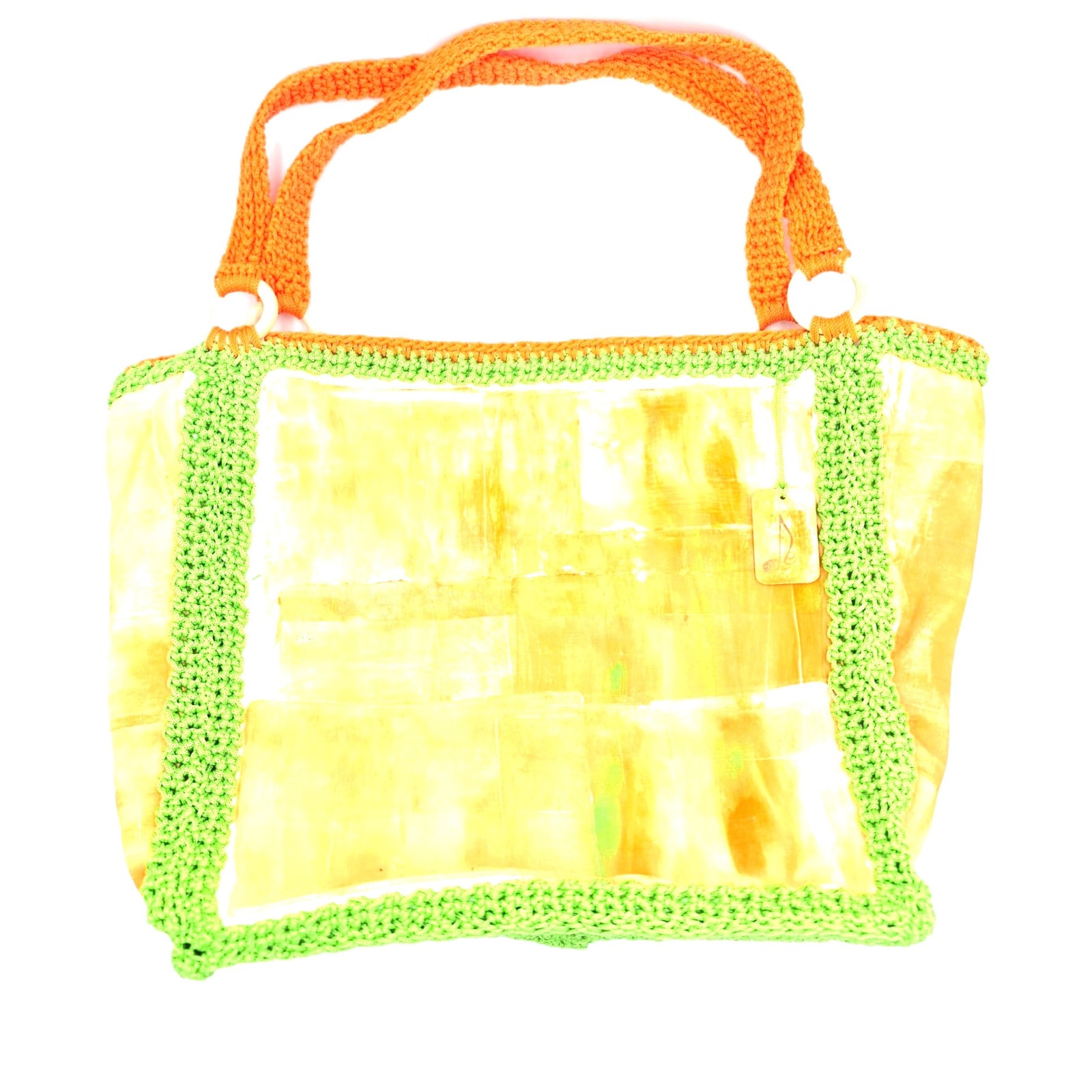 Handmade crocheted beach bag-  Lakhani with orange