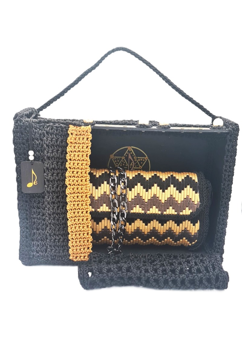 Brown and gold color combination handmade embroidered bag Bidens