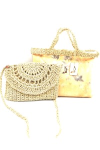 Handmade crocheted straw bag - beige