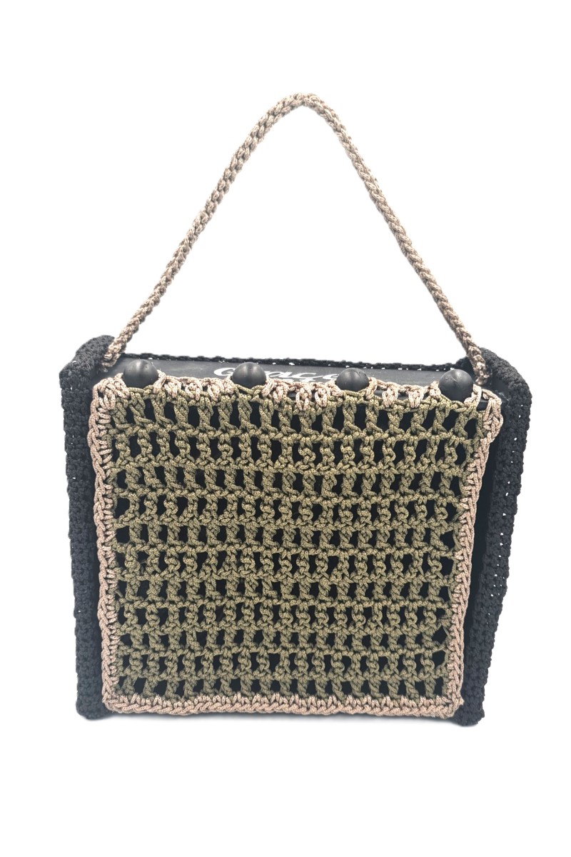 Hand-painted wooden packaging box accompanying Theisoa luxury artisan bag