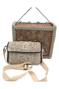 Eurydice one of a kind bag in ecru straw and chocolate tones