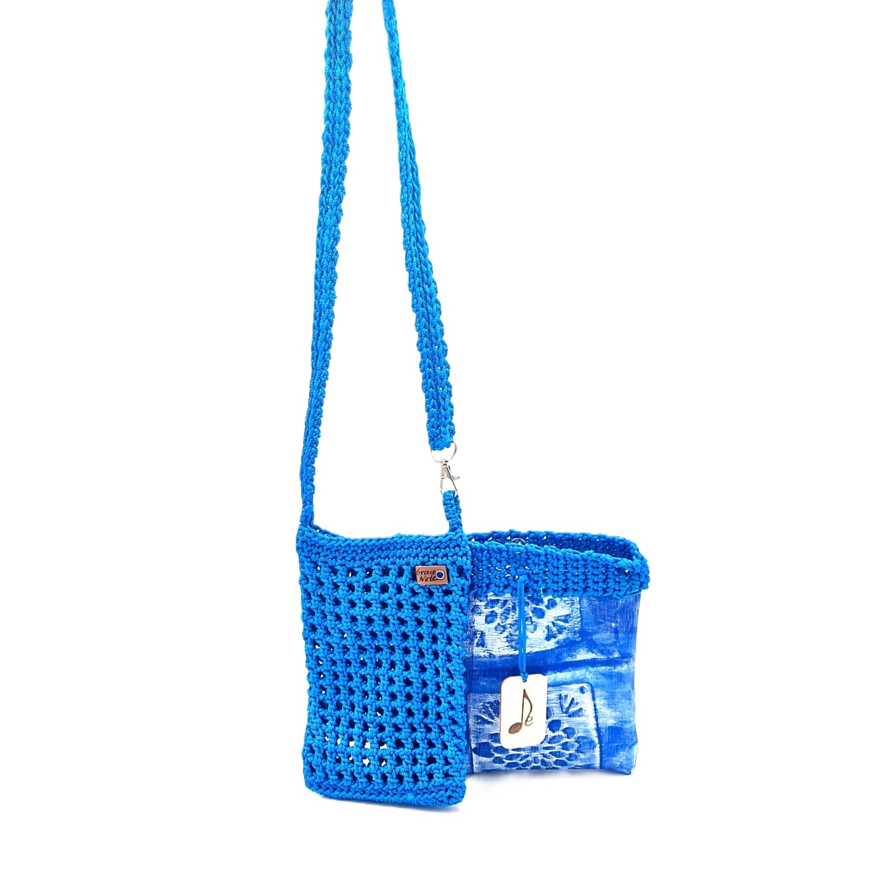 Handmade crocheted case for mobile phone - blue