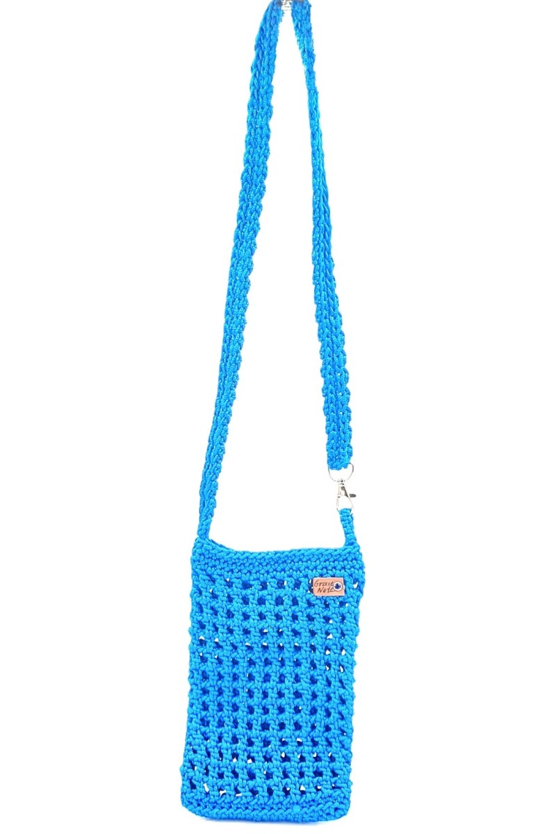 Handmade crocheted case for mobile phone - blue