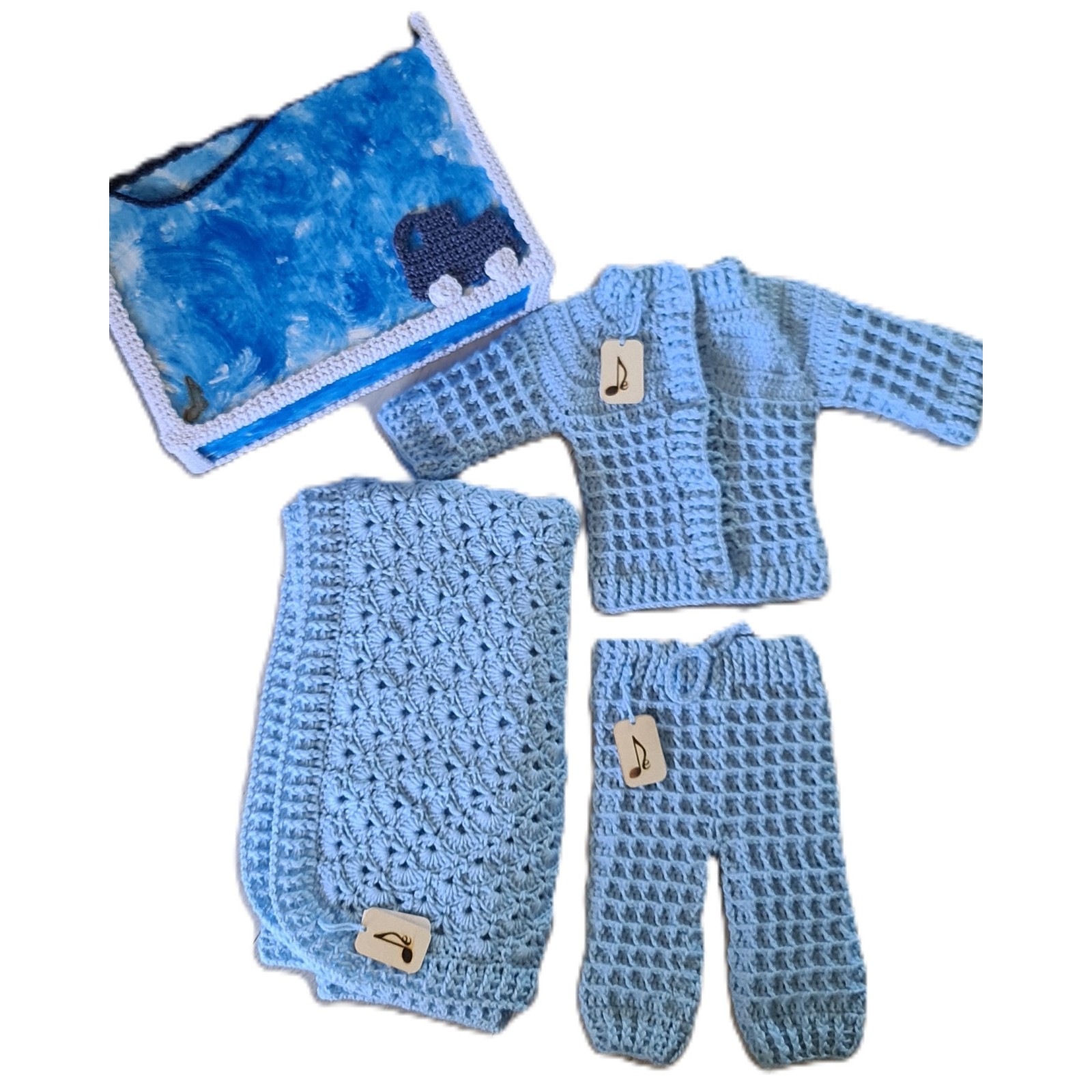 Handmade crocheted baby set in sky blue color
