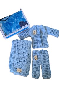 Handmade crocheted baby set in sky blue color