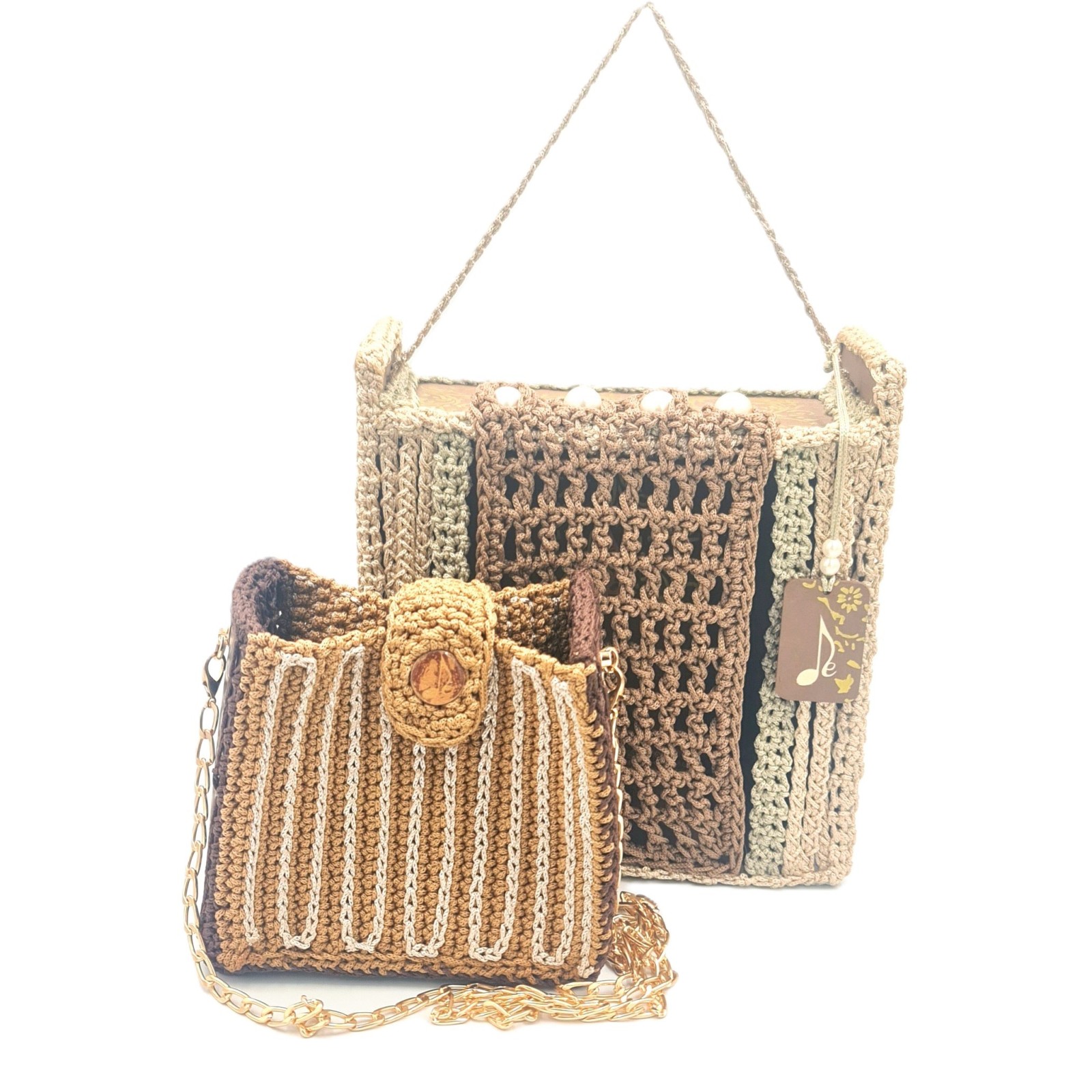 Agno handcrafted crochet and hand-painted wearable art bag