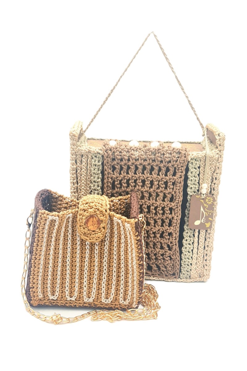 Agno handcrafted crochet and hand-painted wearable art bag