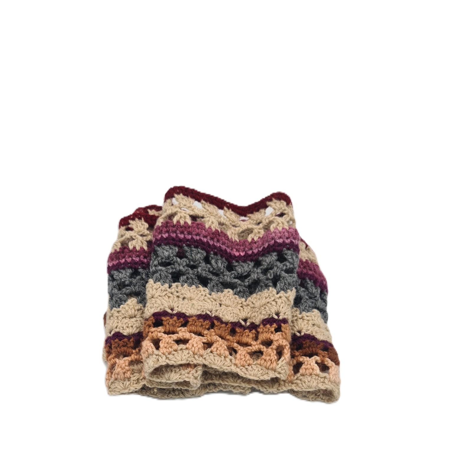 Handmade crochet lace neck warmer in beige and burgundy